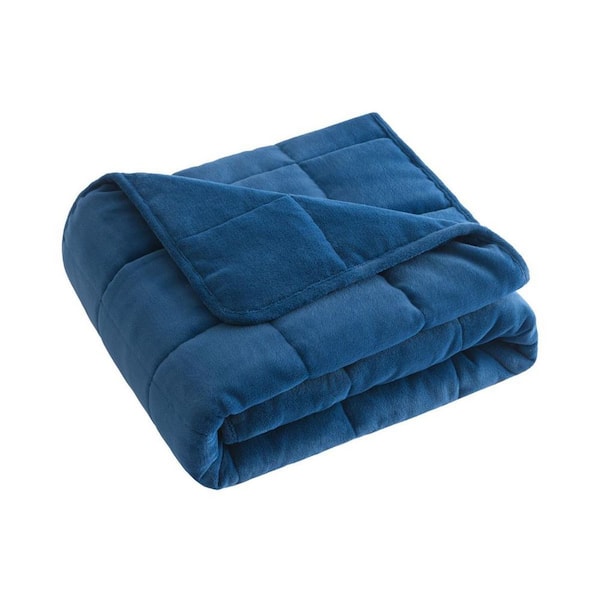 HomeRoots Navy Blue Solid Velvet 72 in. x 48 in. 12 lbs. Weighted Blanket