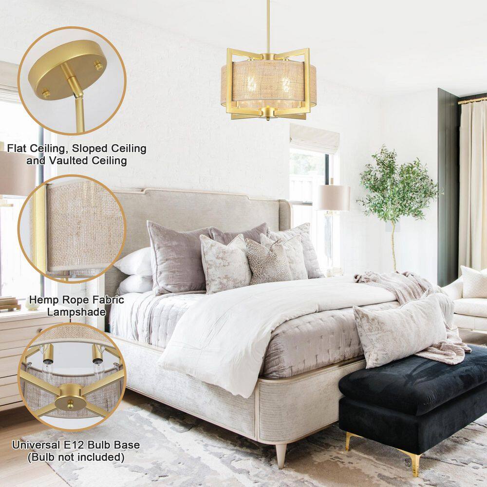 17.72 in. 4-Light Fabric Shade Drum Gold Chandelier Height Adjustable Candle Style Chandelier price history on PriceWatchPro