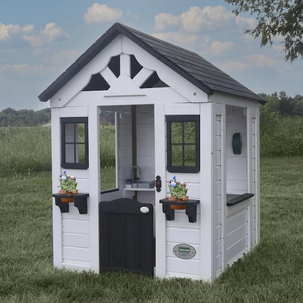Backyard Discovery Sweetwater White Indoor Outdoor All Cedar Wooden Playhouse with Sink, Kitchen, Cooktop, Working Doorbell, and Play Phone