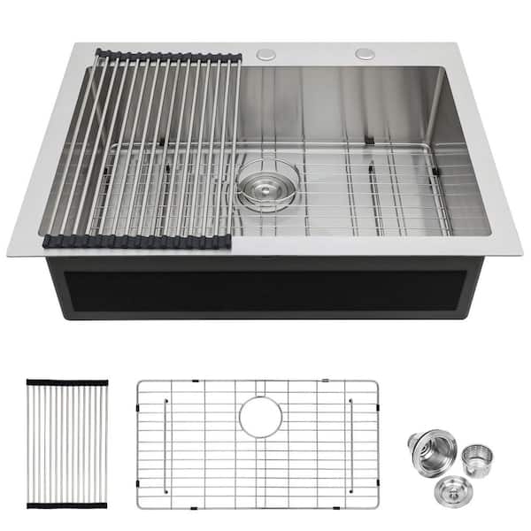 33 in. L x 22 in. W Drop-In Single Bowl 16-Gauge Stainless Steel Kitchen Sink in Brushed Nickel