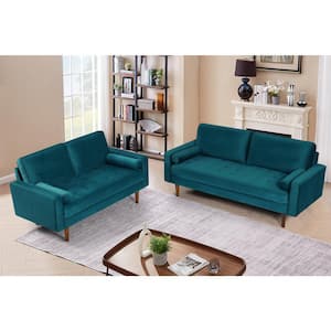 Blacke 2-Piece Greenish Blue Velvet Living Room Set