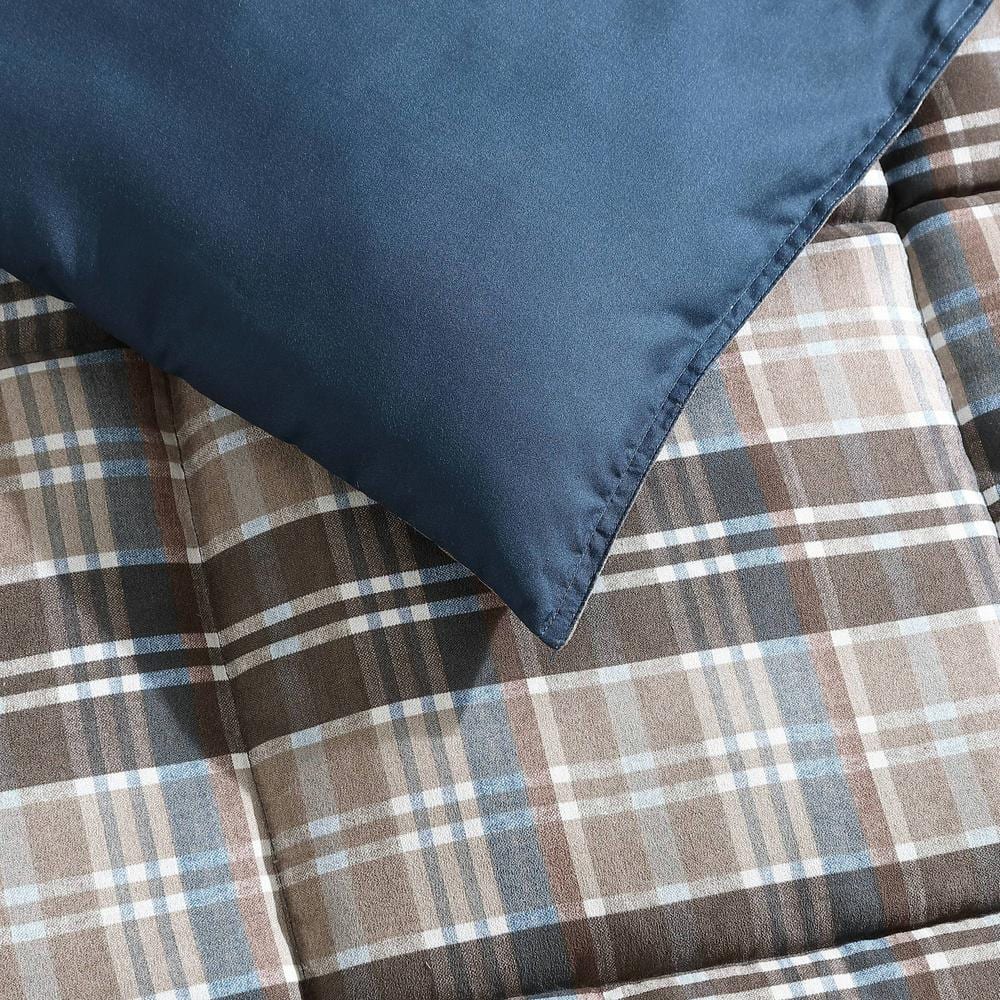 Rugged Plaid Brown Full/Queen Microsuede Duvet Cover Set