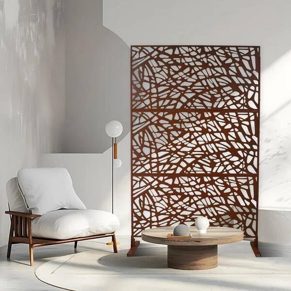 4 ft. x 6.3 ft. Red Steel Outdoor Privacy Screen Freestanding