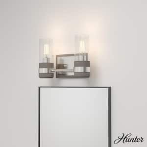 River Mill 12.5 in. 2-Light Brushed Nickel Vanity Light with Clear Seeded Glass Shades
