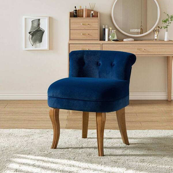JAYDEN CREATION Nila Navy Vanity Velvet Upholstered Stool with Solid Wooden Legs 20 in. W x 20.7 in. D x 25.7 in. H VSS0292 NAVY The Home Depot
