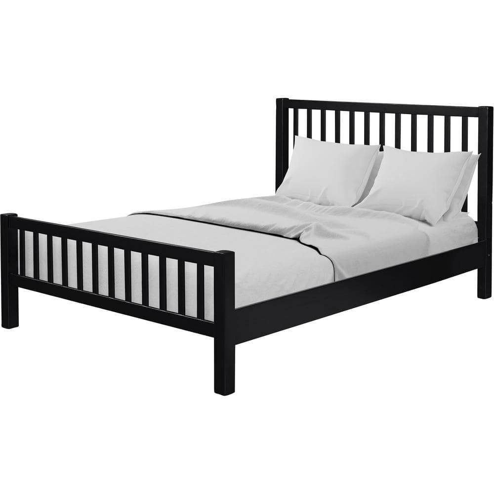 Hampton Black Pine Wood King Platform Bed with Slatted Headboard
