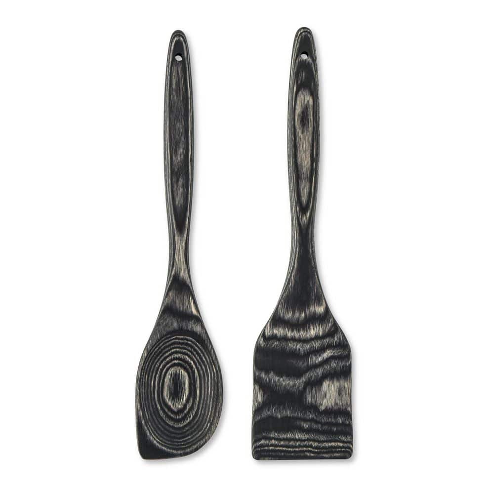 Core Kitchen Black 2 Pieces Pakkawood Spoontula and Turner Set