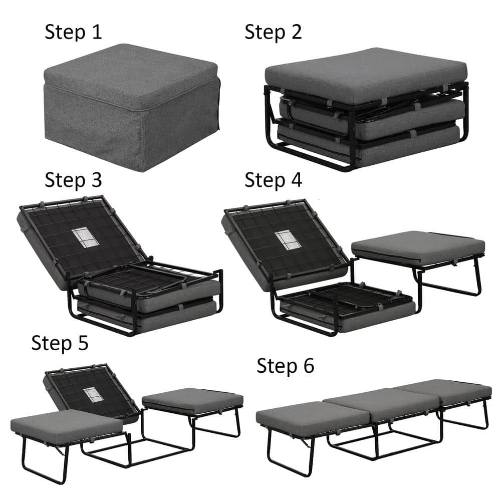 Gray Steel Folding Bed Ottoman with Storage