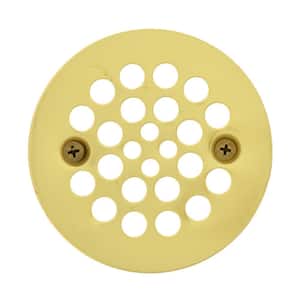 4-1/4 in. Round Brass Replacement Strainer in Polished Brass with Tapping Screws for Fiberglass Shower Stall Drains