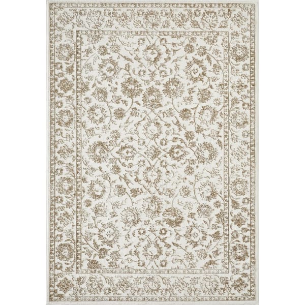 LOOMAKNOTI Aysal Alazah Cream 5 ft. 3 in. x 7 ft. 3 in. Geometric Polypropylene Indoor Area Rug