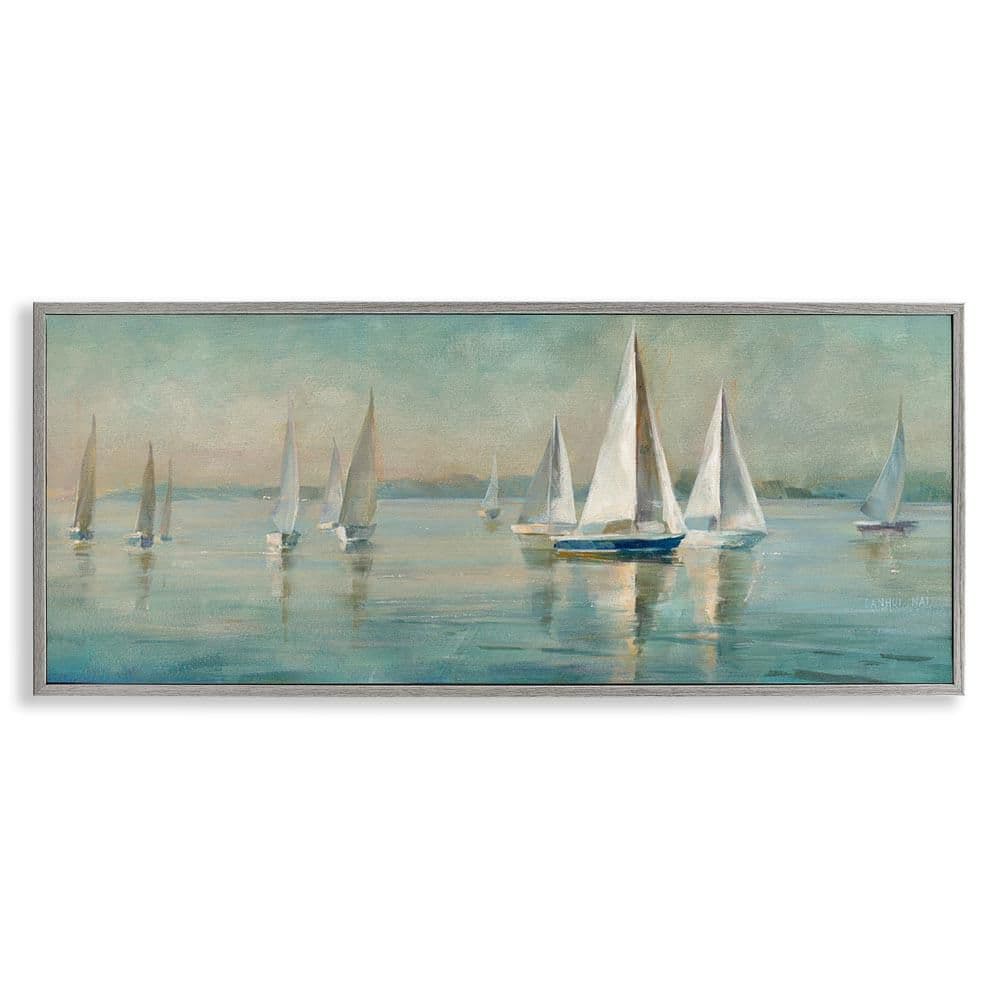 Panoramic Sailing at Sunrise by Danhui Nai Gray Framed Coastal Giclee Art Print 10 in. x 24 in. price history on PriceWatchPro