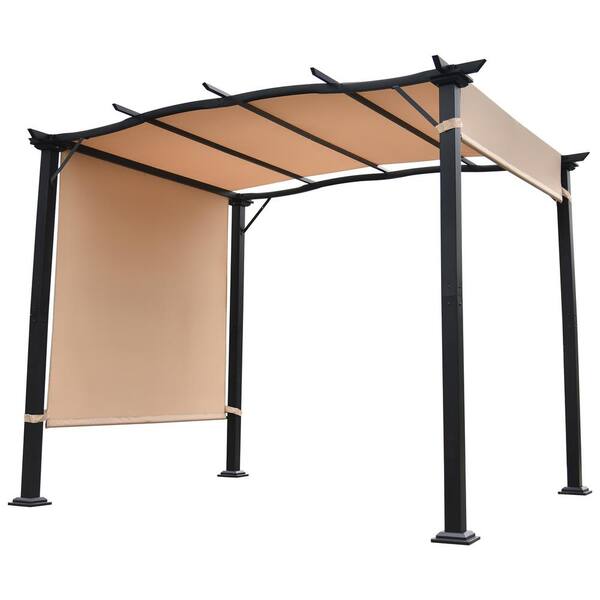 Unbranded 8 ft. x 10 ft. Brown Gazebo with Retractable Canopy for Garden, Porch, Beach, Yard