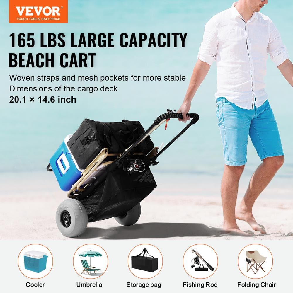 Black Steel Folding Beach Cart with Balloon Wheels