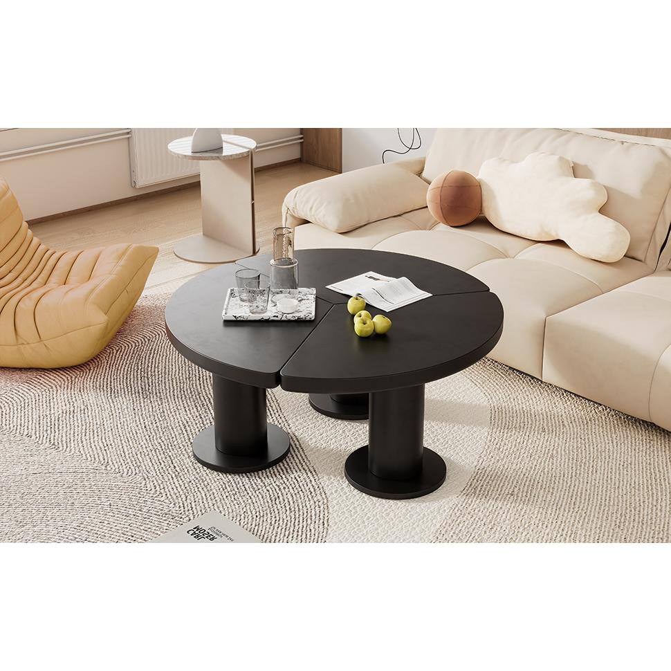 39.4 in. Black Round MDF Coffee Table with 3 Thick Legs