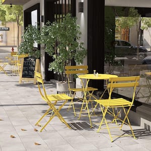 3-Piece Metal Steel Outdoor Patio Bistro Set Folding Patio Furniture Sets in Mango Yellow