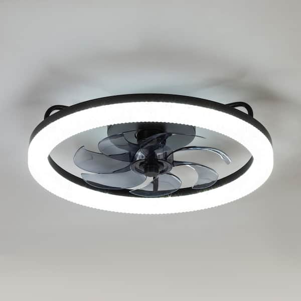 20 in. Indoor Integrated LED Black Ceiling Fan with Light with BlingBling Lampshade and Remote Included