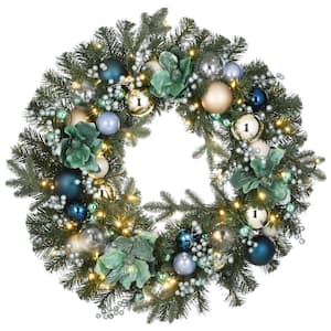 30 in. Decorated Arctic Artificial Christmas Wreath with LED Lights