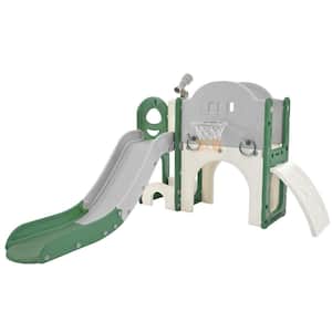 Green and Gray 7-in-1 Freestanding Spaceship Playset with Slide, Telescope and Basketball Hoop