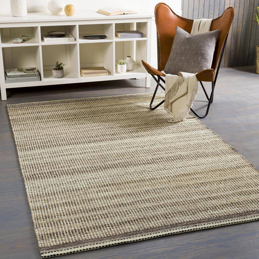 Gray Flat Woven Wool Rectangular 5' x 7' Rug
