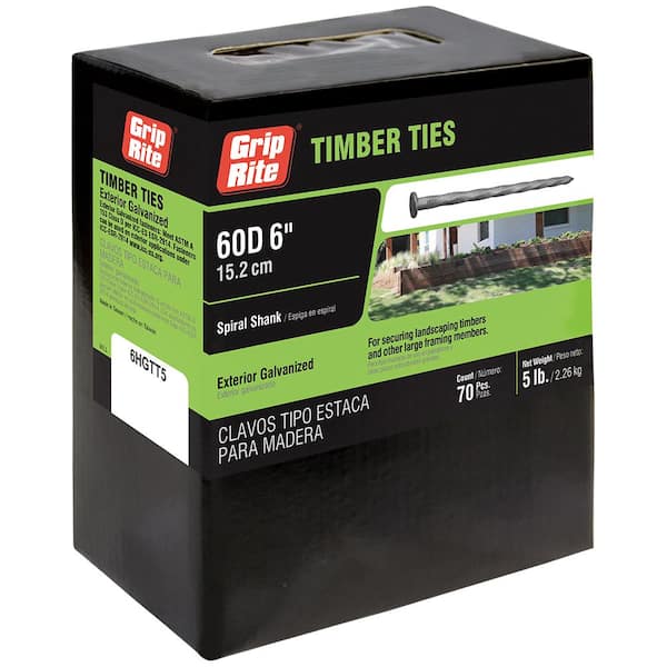 2-Pack 6 in. x 4-Gauge 60-Penny Exterior Galvanized Spiral Shank Timber Tie Nails (10 lbs. /140-Pieces)