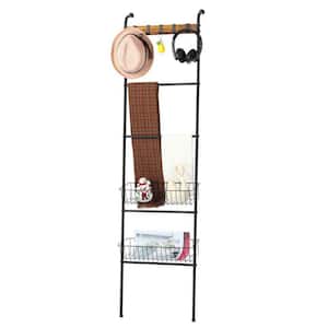 15.7 in. W x 5.7 in. D x 64.57 in. H 5 Tier Blanket Storage Ladder Shelf with Removable Hooks