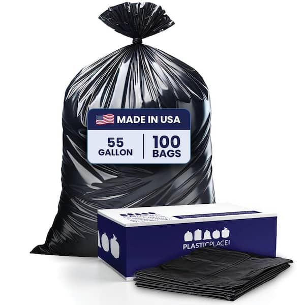 Plasticplace 55 Gallon Rubbermaid Compatible Black Trash Bags, 1.2 Mil, 40'' x 50'' (100 Count)