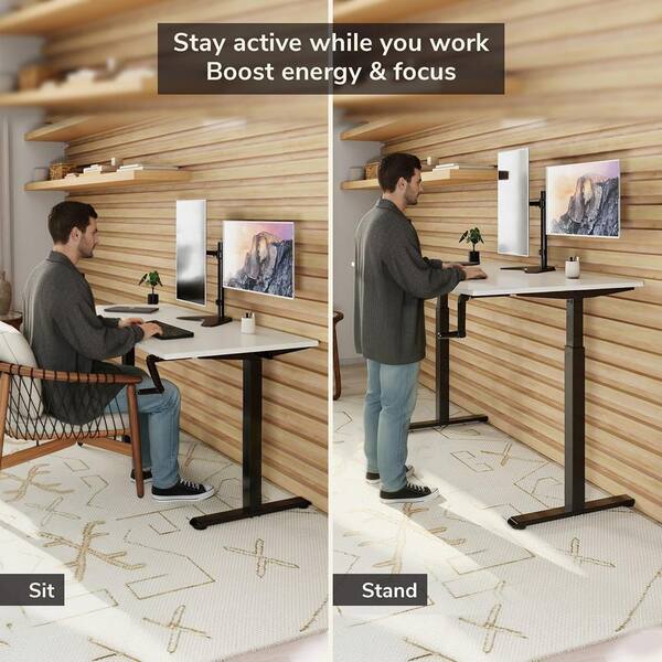Mount-It 59 in. White Rectangular Manual Height Adjustable