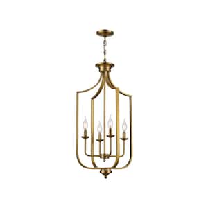 Hillcrest 16 in. 4-Light Antique Gold Pendant Light Fixture with Metal Shade
