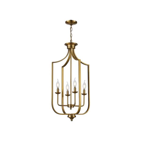 Bel Air Lighting Hillcrest 16 in. 4-Light Antique Gold Pendant Light Fixture with Metal Shade