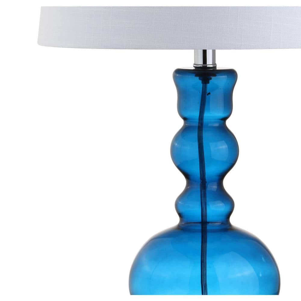 Genie Glass 28.5" Night Blue and White Table Lamp Set with Linen Shade