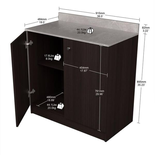 inval america LLC 36.02 in. W x 19.69 in. D x 34.06 in. H Espresso/Stone Finish Ready to Assemble Wood Breakroom Base Kitchen Cabinet