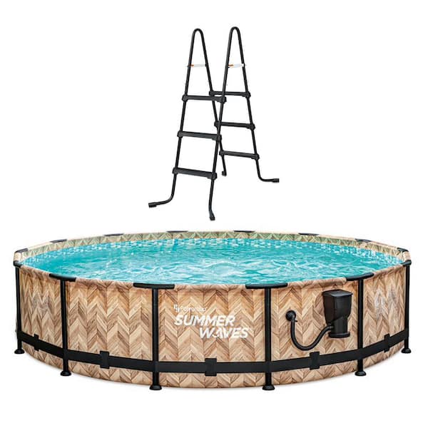 Summer Waves Light Oak Round Elite Pool in. P4Z01436E The Above Depot x - Swimming Frame Ground ft. 36 14 Home