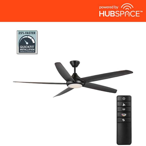 Home Decorators Collection Highstone 70 in. White Color Changing Indoor/Outdoor Matte Black Smart Ceiling Fan with Remote Powered by Hubspace