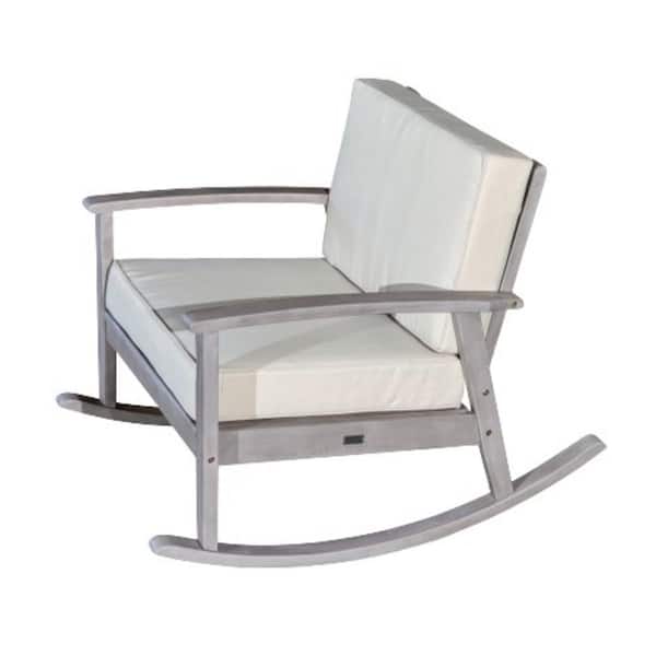 ITOPFOX Silver Gray Eucalyptus Solid Wood Outdoor Rocking Chair with Cushion Guard Gray Cushion Chairs (1-Pack)