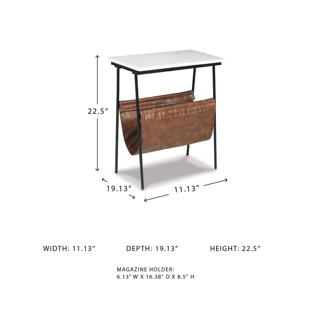 Etanbury 11.13 in. Brown/White Rectangular Marble End Table with Magazine Holder - thumbnail 7