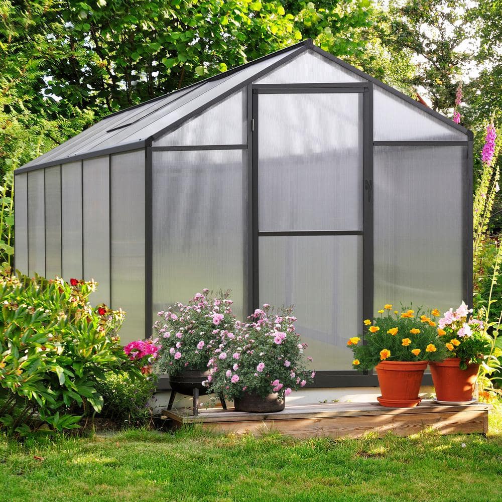 6 ft. W x 12 ft. D Polycarbonate Walk-in Greenhouse For Outdoors with Adjustable Roof Vent, Gray -  VEIKOUS, PG0101-13GY-2