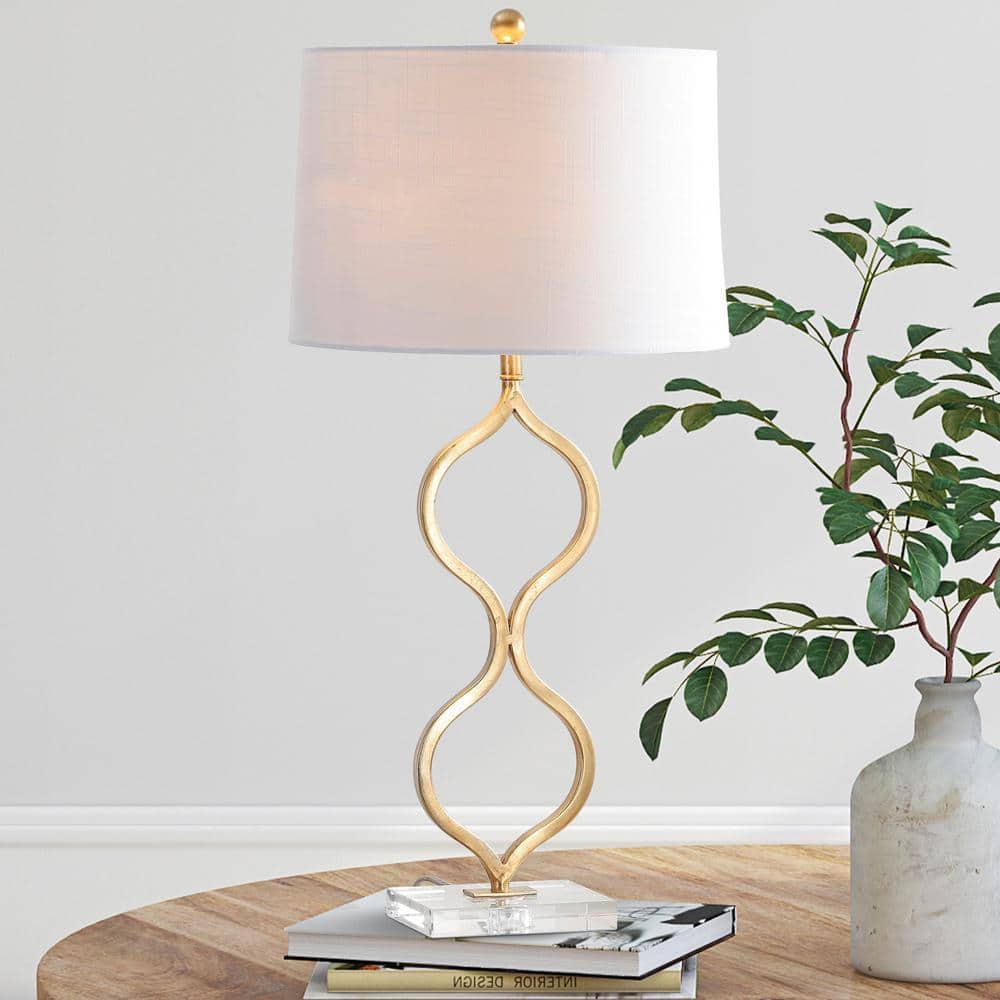 Elegant Gold Leaf 31.5" Table Lamp with White Linen Shade