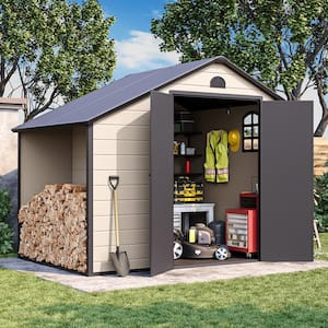 8.5 ft. W x 6.3 ft. D Plastic Outdoor Patio Storage Shed with Firewood Rack and Floor Coverage Area 53.6 sq. ft.