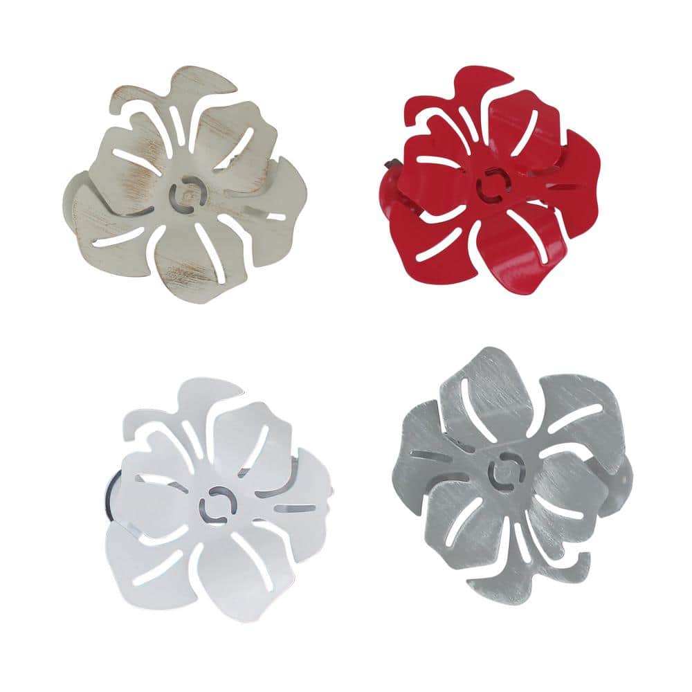 White Metal Poppy Flower Curtain Tiebacks Set of 2