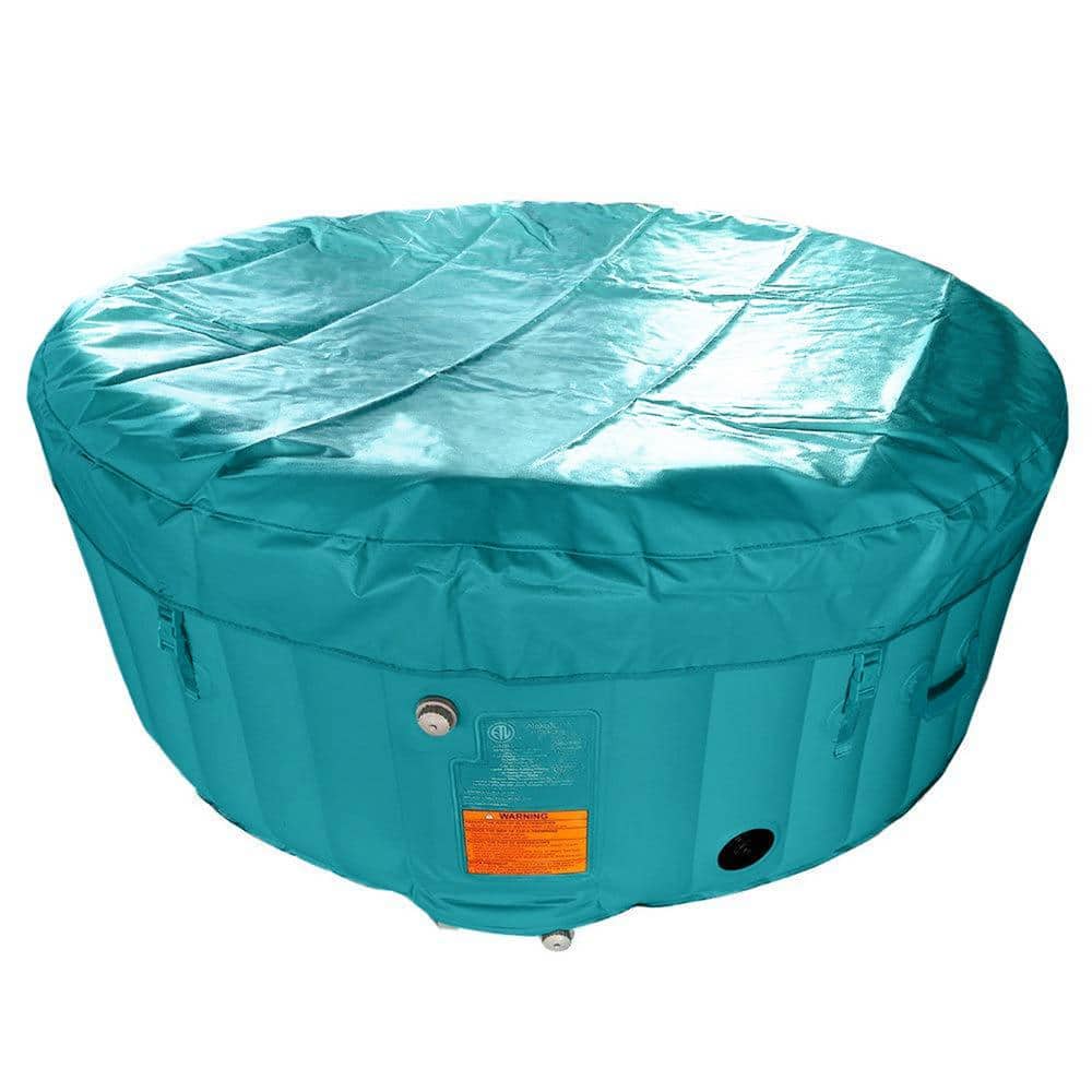 Round Inflatable Hot Tub with Cover for 4 Persons, Light Blue and White