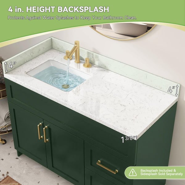 Getpro 48 in. W x 22 in. D Engineered Stone White Rectangular Left