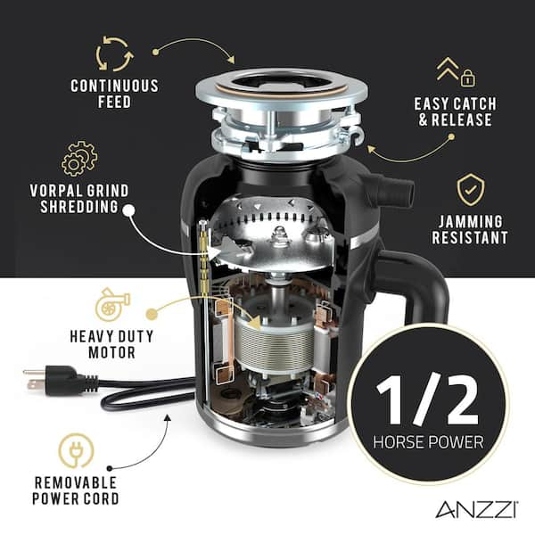 ANZZI Medusa 1/2 HP Continuous Feed Undersink Garbage Disposal GD 