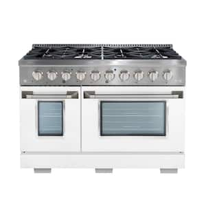 48 in. 8-Burners Freestanding Gas Range and Convection Oven in Stainless Steel with White Door