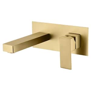 Modern Single Handle Wall Mounted Bathroom Faucet with Rough-in Valve in Brushed Gold