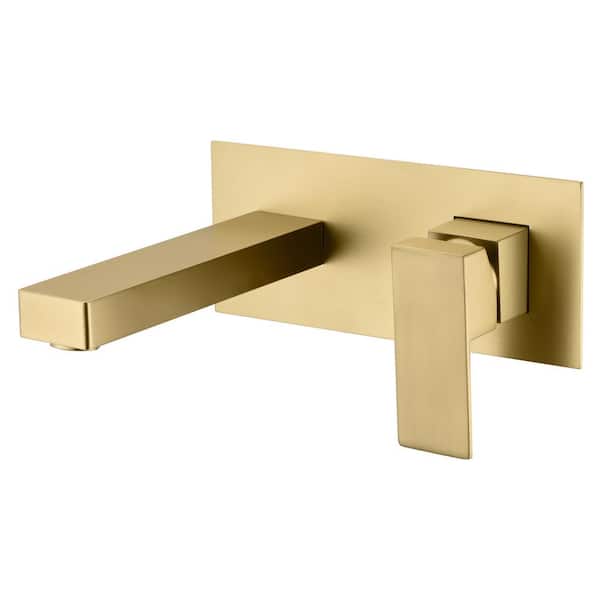 SUMERAIN Modern Single Handle Wall Mounted Bathroom Faucet with Rough-in Valve in Brushed Gold