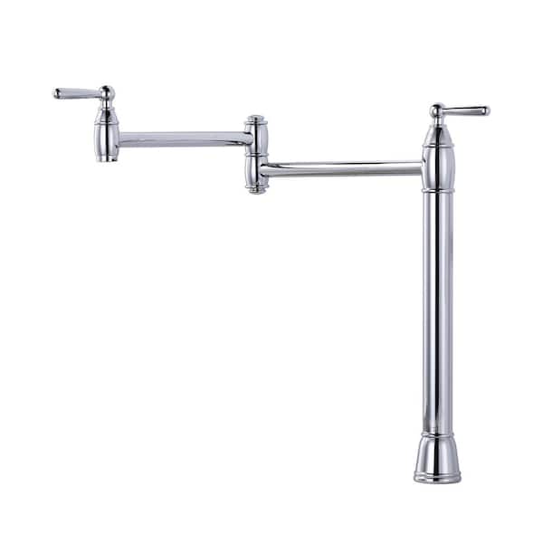 WOWOW Deck Mounted Pot Filler Faucet with Double Handle in Chrome