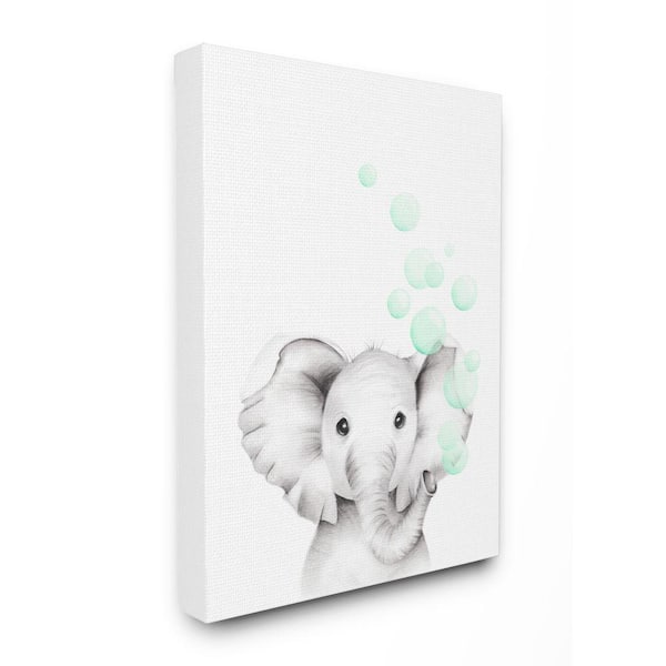 Stupell Industries 36 in. x 48 in. "Cute Cartoon Baby Elephant Zoo Painting" by Studio Q Canvas Wall Art