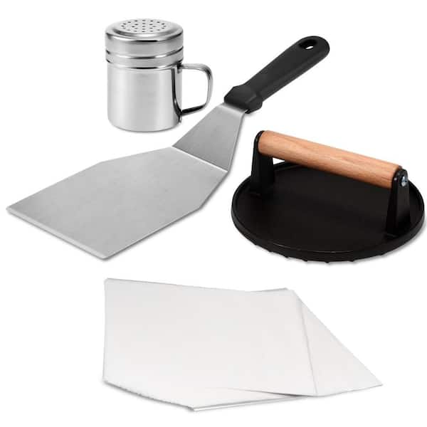 Smash Burger Kit for Flat Top Griddle Grill Cooking and Outdoor Barbecues, Black (4-Pack)