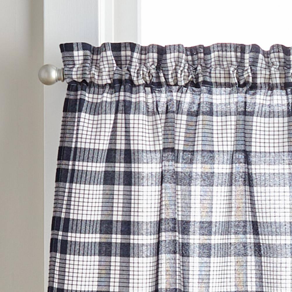 Navy Plaid Cotton Polyester Light-Filtering Rod Pocket Tier Curtains