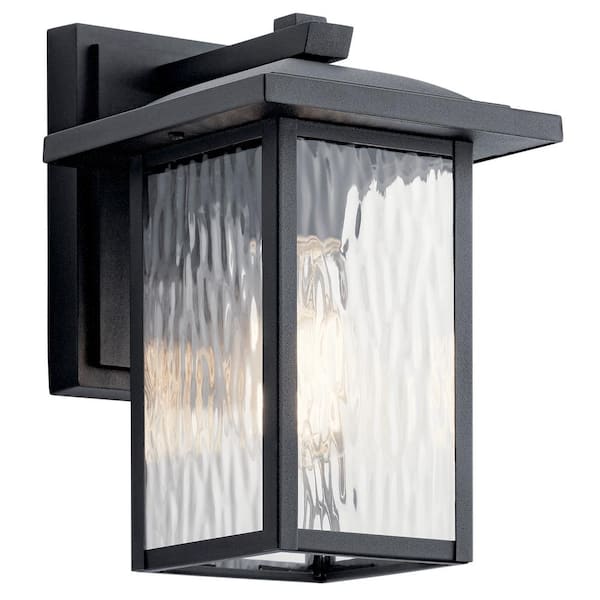 KICHLER Capanna 10.25 in. 1-Light Textured Black Outdoor Hardwired Wall Lantern Sconce with No Bulbs Included (1-Pack)